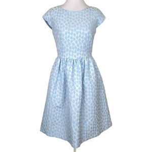 Helene Berman London Dress Womens 6 Blue Floral Jacquard Fit Flare Cap Sleeve